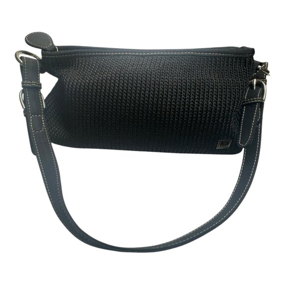 The Sak Handbags - THE SAK Vintage Black Crochet  Knit  Small Shoulder Bag- Brown Trim 13”x6”